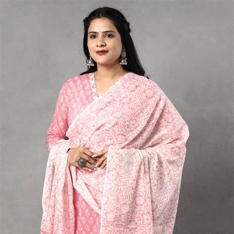 Sanganeri Block Printed Cotton Kurta with Palazzo & Dupatta Set