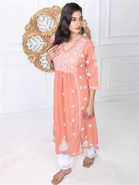 Chikankari A Line Kurta - House Of Kari (Chikankari Clothing)
