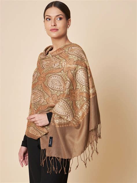 Pashtush Womens Fine Wool Stole, Fine Two Tone Nalki Embroidery Design ...
