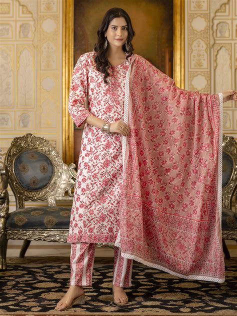 Blue Printed Cotton Suit - Set of 3