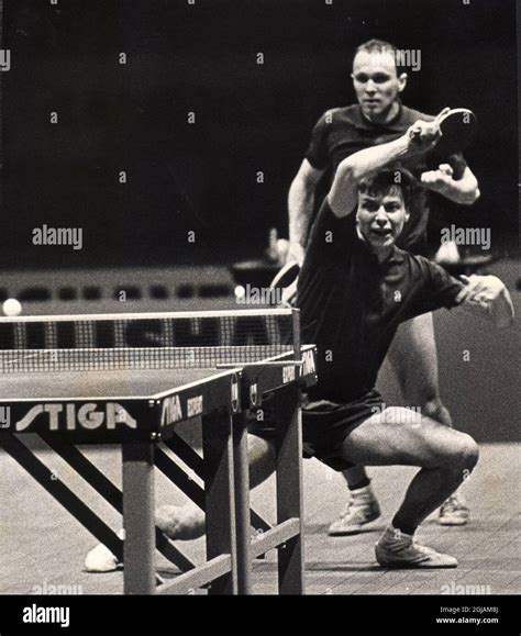 Kjell Johansson and Hans Alsér in a doubles match at the table tennis ...