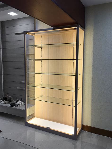 48 trophy display case w frameless design adjustable shelves sliding ...