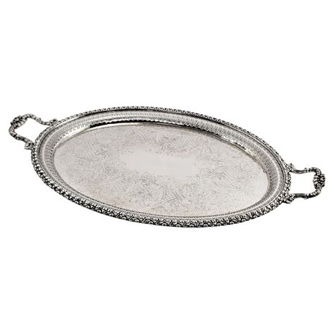 Antique Wallace Silver Plated Oval Serving Tray with Floral Decoration ...