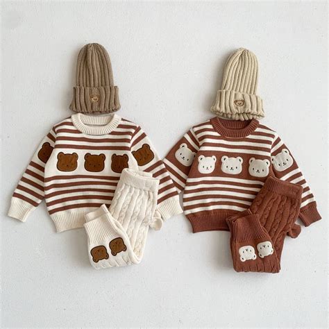 Infants Autumn Winter Clothes Baby Knitted Shirt Cartoon Striped ...