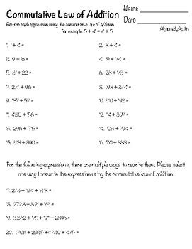Image result for Commutative Law of Addition Examples