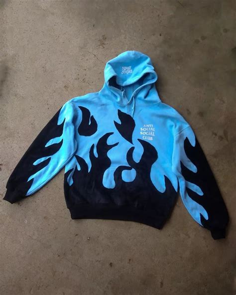 Reworked black fire anti-social social blue hoodie | Custom hoodies ...