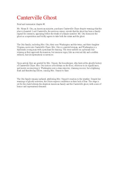 Canterville Ghost - DDDD - Canterville Ghost Read and summarize chapter ...