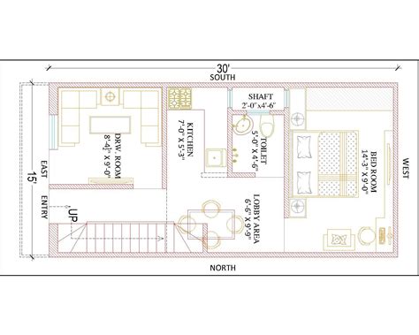 15' x 30' ground floor plan | Plantas de sobrados, Plano de casa ...