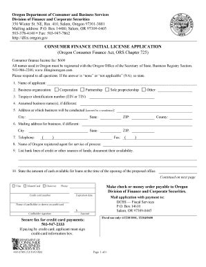 Or Consumer Finance Intitla License Applicaiton Form - Fill and Sign ...