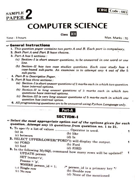Image result for Computer Science Class 12 Sample Paper