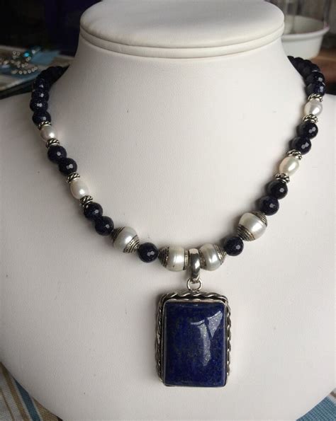 Buy Necklace Rectangular Lapis Lazuli Pendant, Blue Goldstone ...