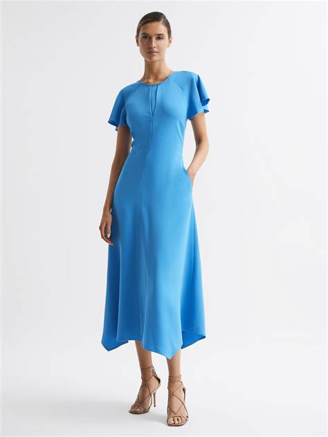Reiss Cap Sleeve Midi Dress in Blue - REISS