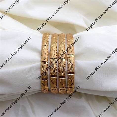 Real Gold Tone Set 0f 4 Bangles - SS006 - Daily Wear/Office Wear/Funct ...