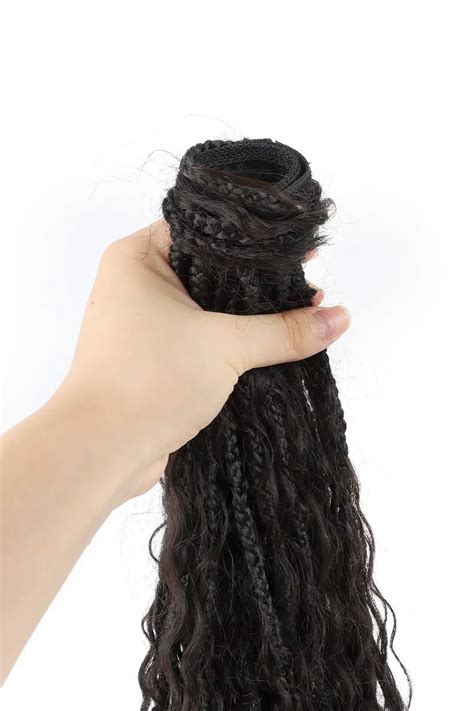 Goddess Bohemian Feed in Braids Ponytail with Human Hair Curls