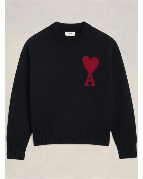Ami Mens Oversized Heart Logo Jumper Black