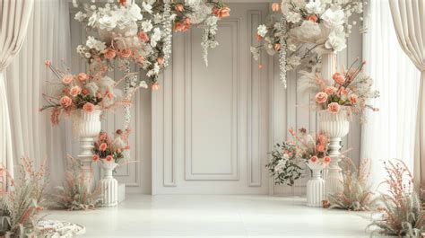 Wedding stage decoration background inside the building with elegant ...