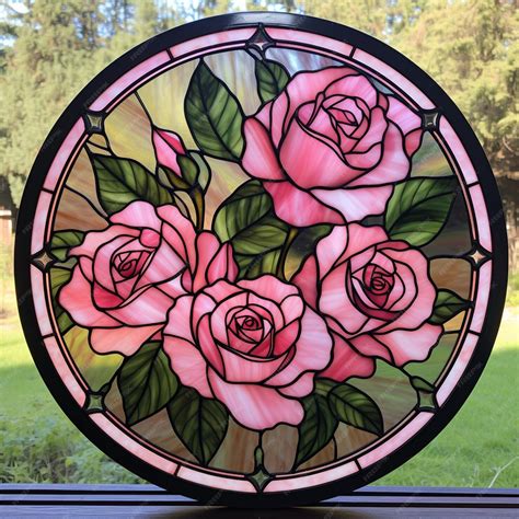 Premium Photo | Pink Roses Stained Glass Window