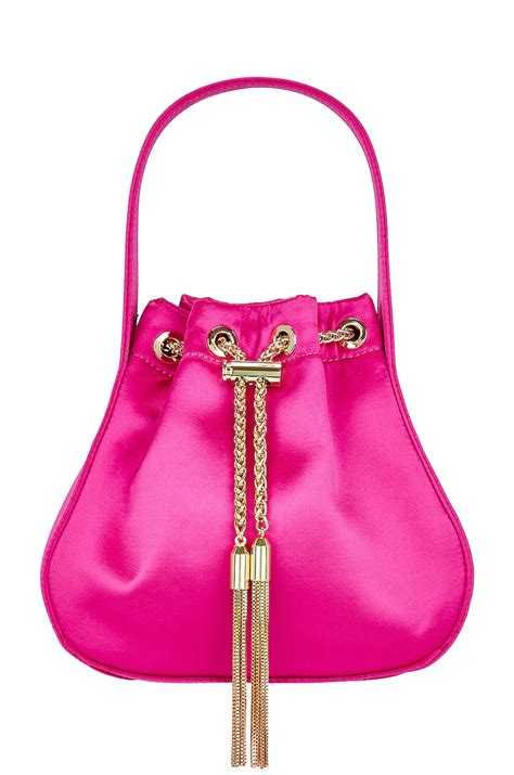 olga berg Miki Drawstring Satin Bag in Fuchsia | REVOLVE
