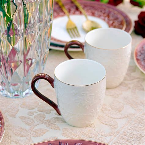 White Pattern Coffee Mugs (Set of 2, 300 ML) – Vigneto