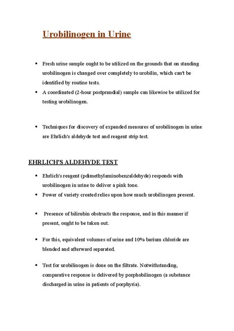 Urobilinogen in Urine test - Urobilinogen in Urine Fresh urine sample ...