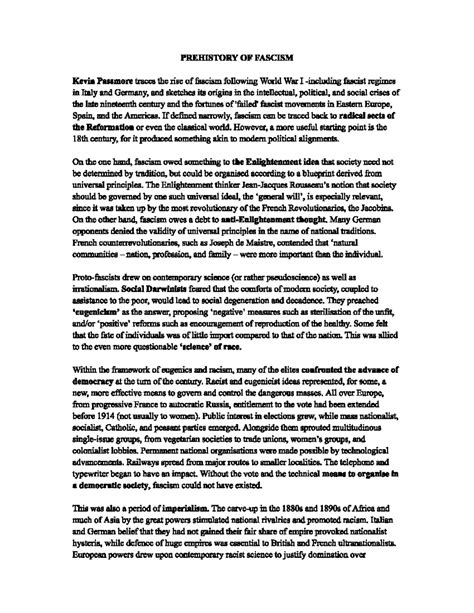Prehistory of Fascism - Masters History - Studocu