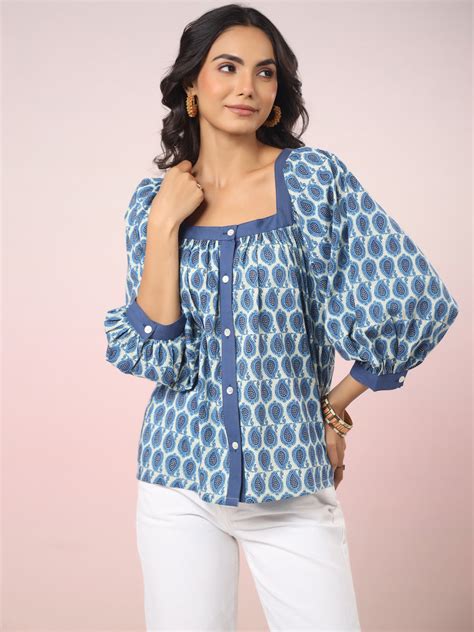 Indigo Cotton Printed Crop Top – Jaipur Morni