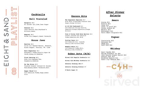 Eight and Sand menu in Memphis, Tennessee, USA