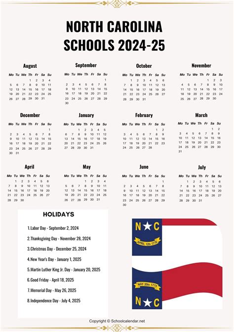 North Carolina School Calendar 2024-2025 [County School District]