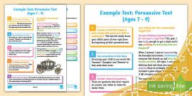 Example Text Pack for Parents: Persuasive Text (Ages 9 - 11)