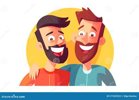 Funny Cheerful Gay Couple Cartoon Characters Illustration Laughing ...