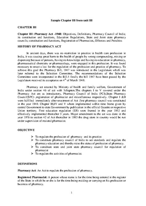 Pharmacy act notes - Sample Chapter III from unit III CHAPTER III ...