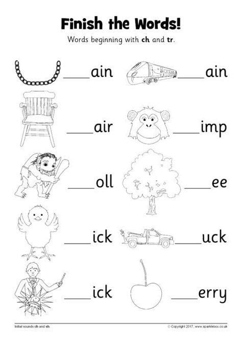 Finish the Words Worksheets - ch and tr (SB12228) - SparkleBox ...