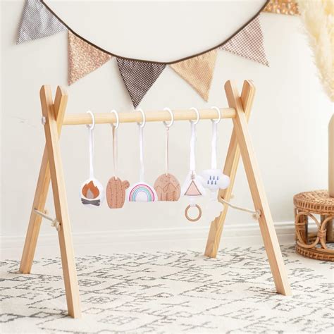 Buy Mallify Wooden Baby Play Gym, Toddler Activity Center with 6 ...