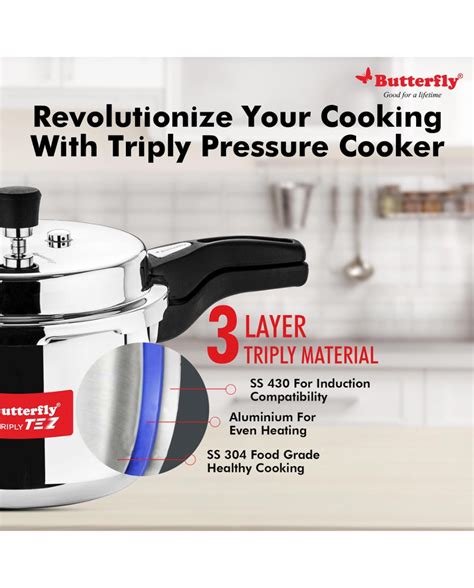 Butterfly Tez Triply Pressure Cooker, OLC, 5 Ltr