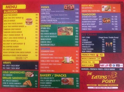 Menu at The Eating Point, Banur