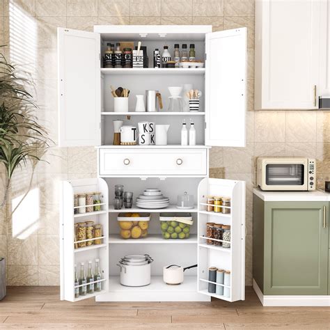 ETASE 72” Pantry Cabinets, White Tall Kitchen Pantry Storage Cabinet ...