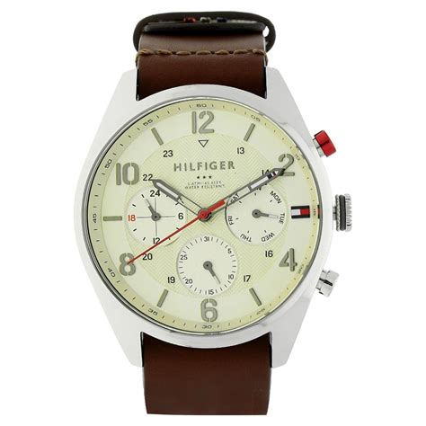 Buy Online Tommy Hilfiger Quartz Multifunction Off White Dial Leather ...