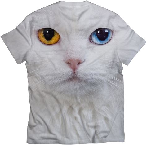 Stand Out - All over Pet Animal printed Big Face White Cat T-Shirt ...