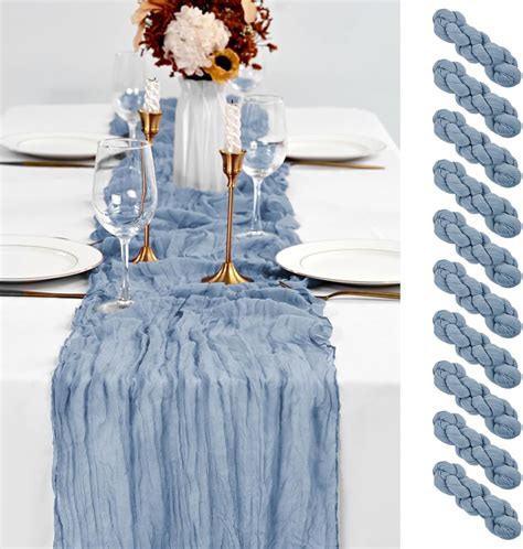 Amazon.com: 10 Pack Dusty Blue Table Runner 10Ft Cheesecloth Table ...