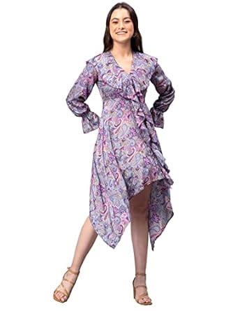 Buy DRAPE AND DAZZLE Solid Maroon Frilled Dress | Midi Dress Dress for ...