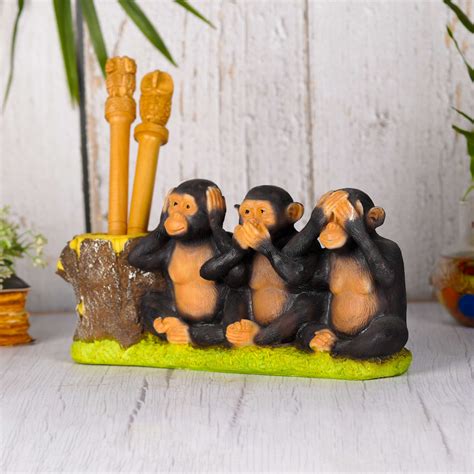 Swastik Creations Gandhiji' Moralistic Polyresin Three Monkeys Pen ...