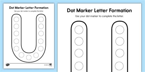 Uppercase Letter U: Dot Marker Letter Formation Worksheet
