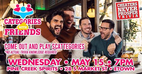 Categories With Friends at Pine Creek Spirits - Elizabethtown, 28 S ...