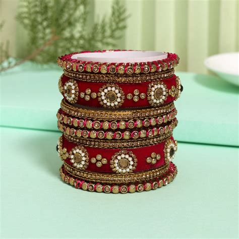 Rani Color Velvet Work Bangle Set: 2.8 (TRB180RNI-2.8)
