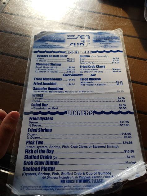 Menu at Sea N Suds restaurant, Gulf Shores