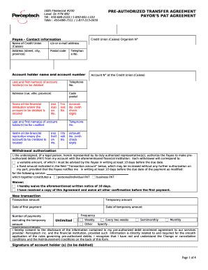 PRE-AUTHORIZED TRANSFER AGREEMENT Doc Template | pdfFiller