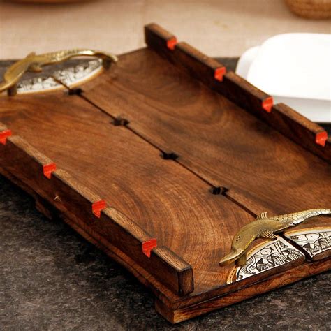 Unravel India Madhubani Hand Painted Medium Antique Wooden Tray ...