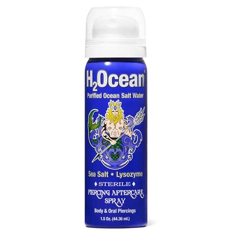 H2Ocean Piercing Aftercare Spray, Sea Salt Saline Solution for Nose and Belly Piercings, 1.5 ...