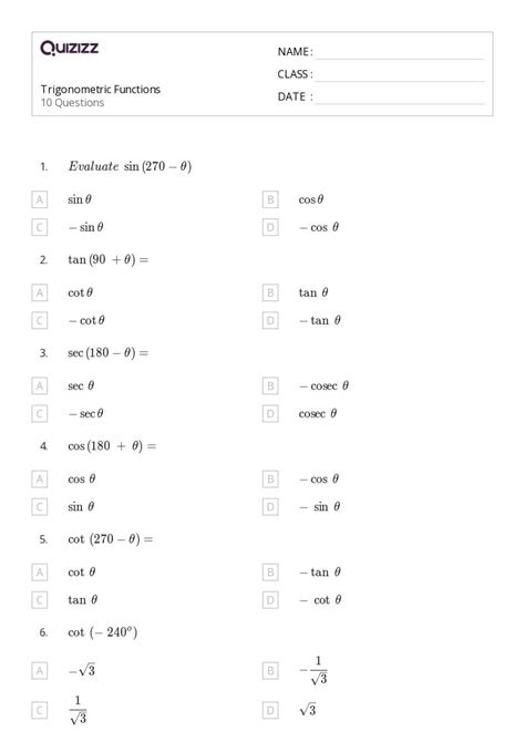 50+ second derivatives of trigonometric functions worksheets for 11th ...