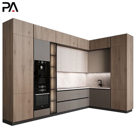 Modern Kitchen Cabinet Pantry Units - Wood and Stainless Steel Design